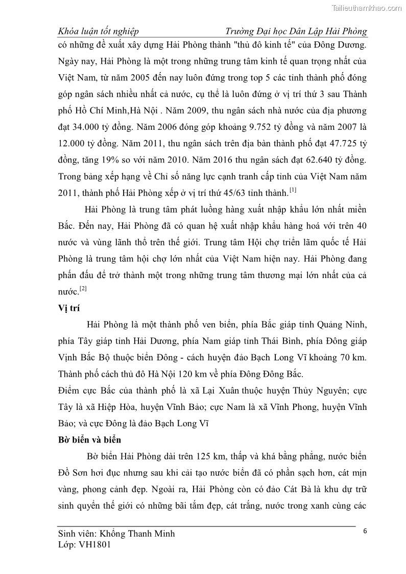 Khóa luận tốt nghiệp văn hóa du lịch Tìm hiểu một số điểm du lịch được học sinh sinh viên yêu thích ở Hải Phòng - 2 Trang 16
