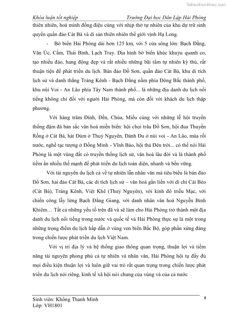 Khóa luận tốt nghiệp văn hóa du lịch Tìm hiểu một số điểm du lịch được học sinh sinh viên yêu thích ở Hải Phòng - 2 Trang 18