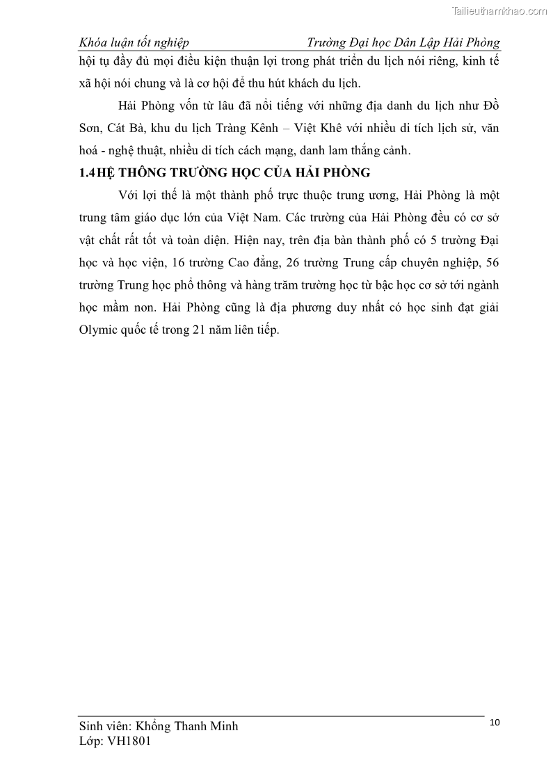 Khóa luận tốt nghiệp văn hóa du lịch Tìm hiểu một số điểm du lịch được học sinh sinh viên yêu thích ở Hải Phòng - 2 Trang 20