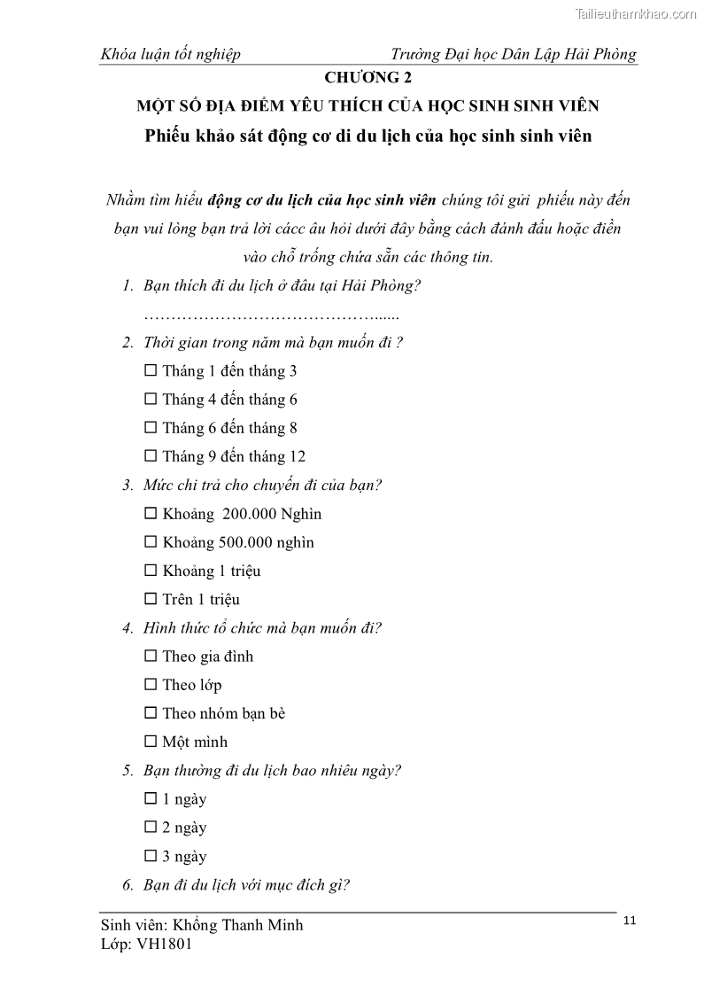 Khóa luận tốt nghiệp văn hóa du lịch Tìm hiểu một số điểm du lịch được học sinh sinh viên yêu thích ở Hải Phòng - 2 Trang 21