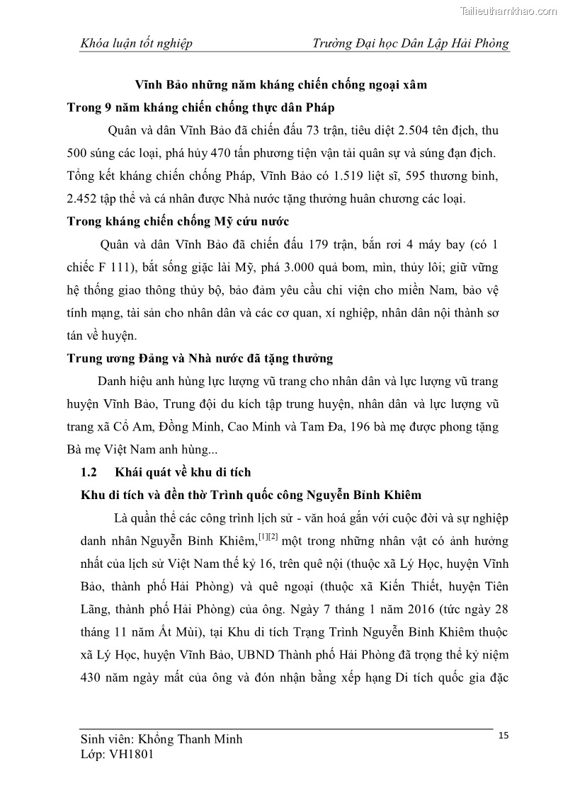 Khóa luận tốt nghiệp văn hóa du lịch Tìm hiểu một số điểm du lịch được học sinh sinh viên yêu thích ở Hải Phòng - 3 Trang 25