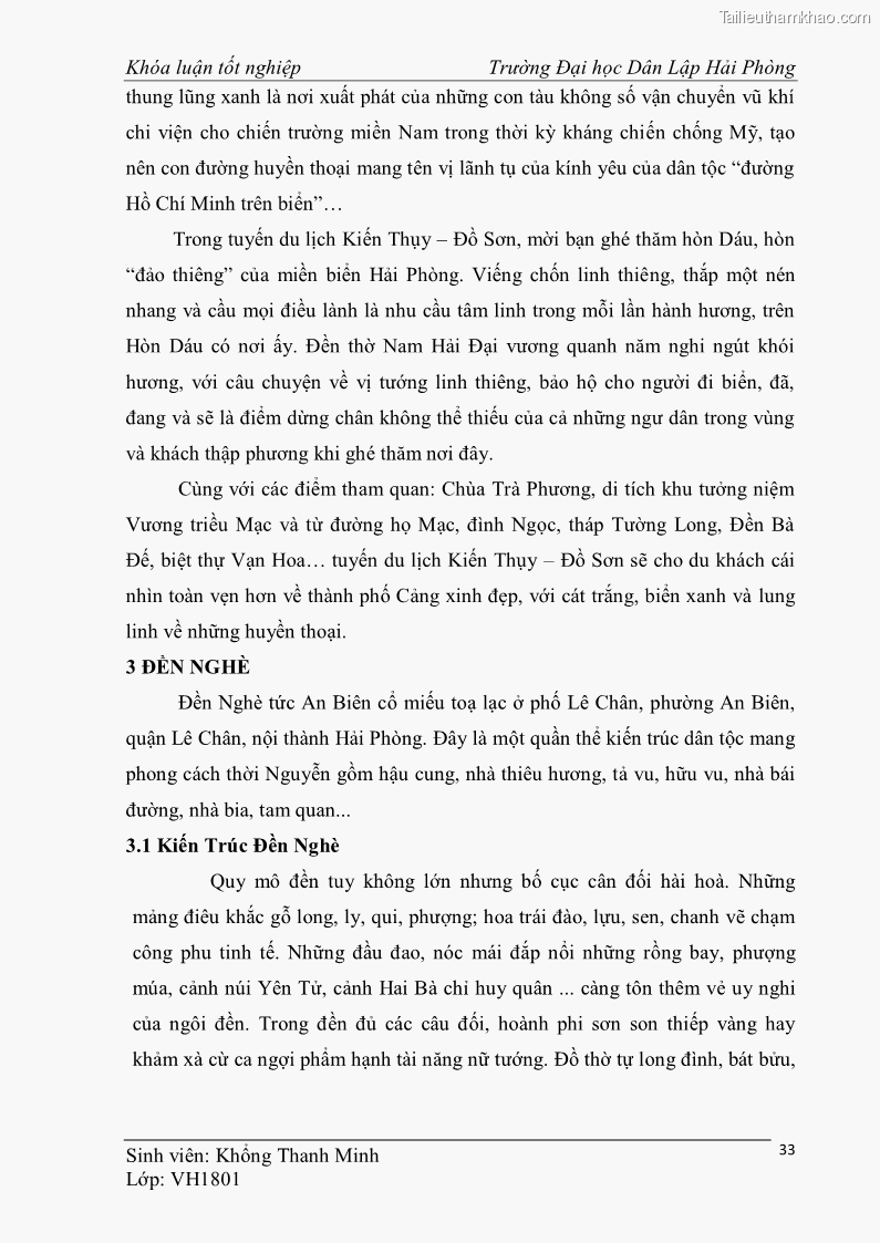 Khóa luận tốt nghiệp văn hóa du lịch Tìm hiểu một số điểm du lịch được học sinh sinh viên yêu thích ở Hải Phòng - 4 Trang 43