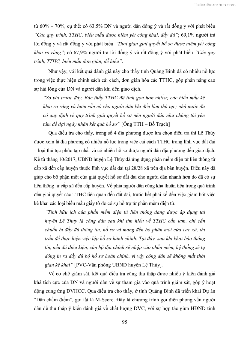 Luận án tiến sĩ quản trị kinh doanh Nâng cao chất lượng cung ứng dịch vụ hành chính công tỉnh Quảng Bình - 10 Trang 109