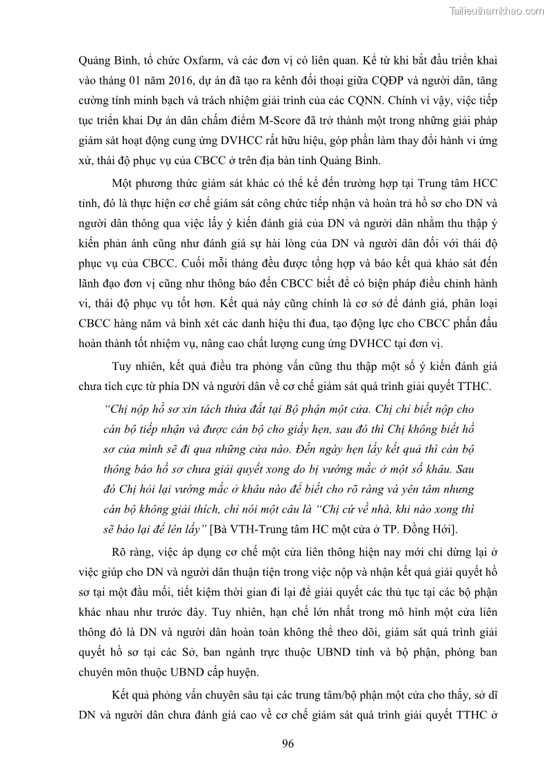 Luận án tiến sĩ quản trị kinh doanh Nâng cao chất lượng cung ứng dịch vụ hành chính công tỉnh Quảng Bình - 10 Trang 110