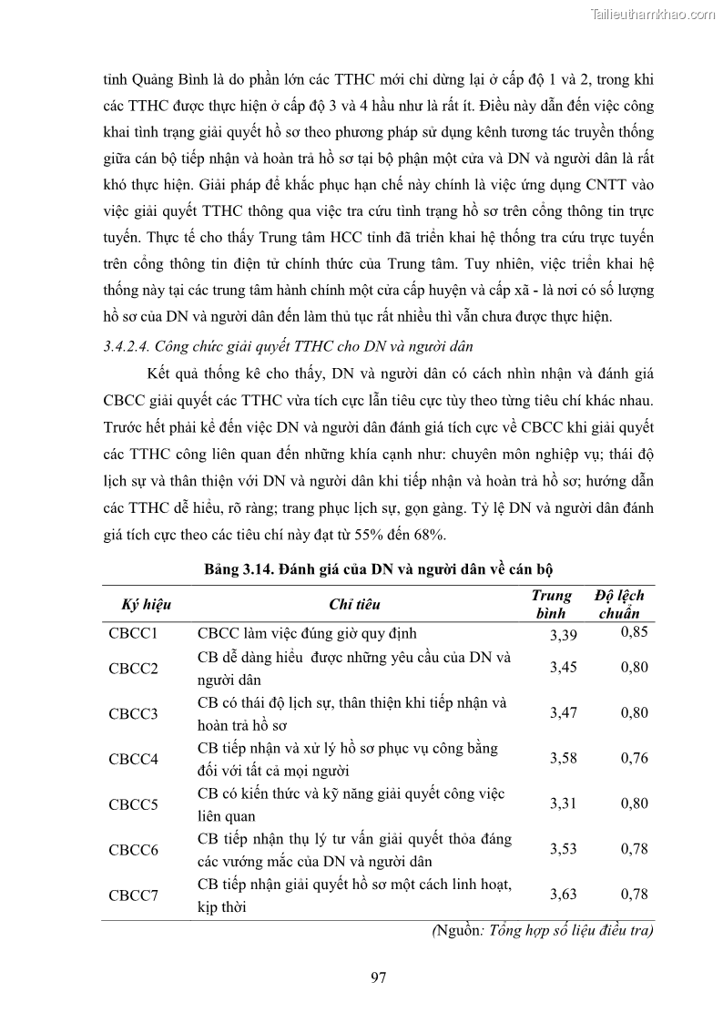 Luận án tiến sĩ quản trị kinh doanh Nâng cao chất lượng cung ứng dịch vụ hành chính công tỉnh Quảng Bình - 10 Trang 111
