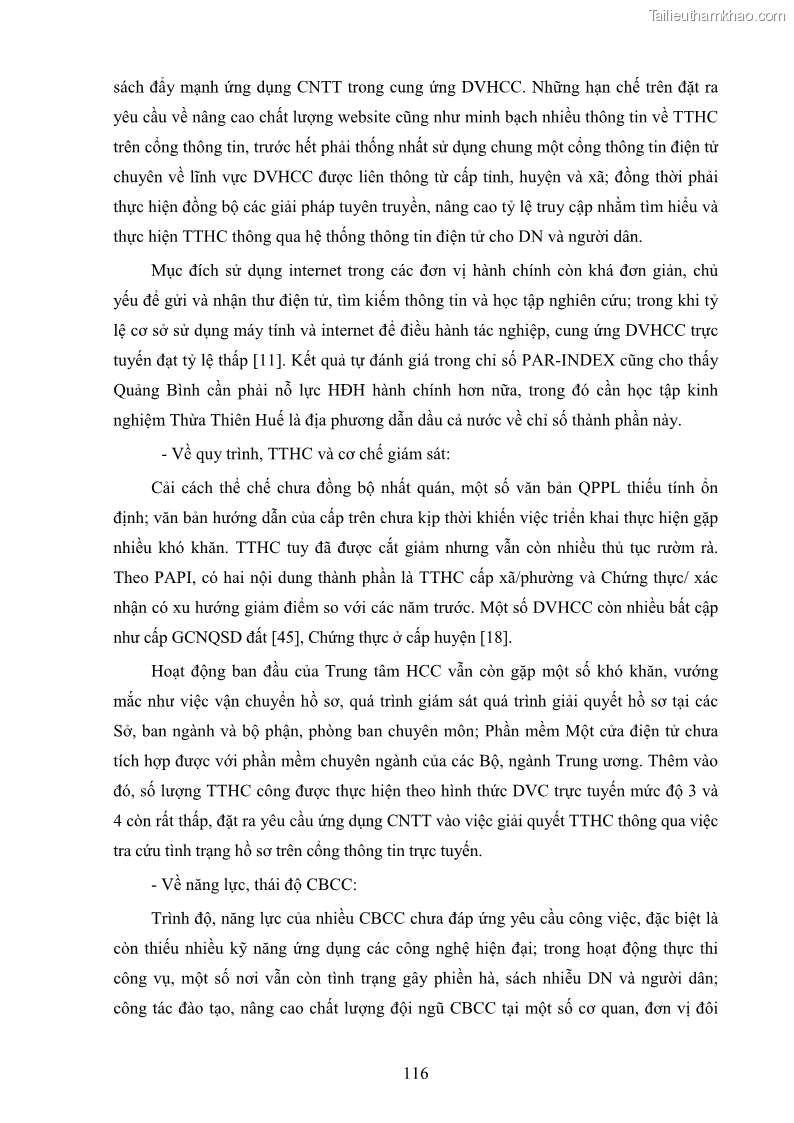 Luận án tiến sĩ quản trị kinh doanh Nâng cao chất lượng cung ứng dịch vụ hành chính công tỉnh Quảng Bình - 11 Trang 130