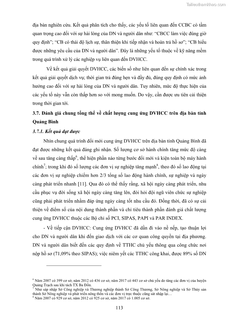 Luận án tiến sĩ quản trị kinh doanh Nâng cao chất lượng cung ứng dịch vụ hành chính công tỉnh Quảng Bình - 11 Trang 127