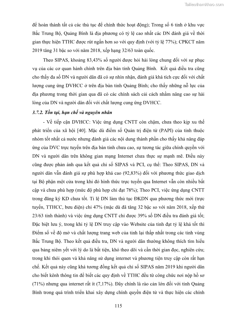 Luận án tiến sĩ quản trị kinh doanh Nâng cao chất lượng cung ứng dịch vụ hành chính công tỉnh Quảng Bình - 11 Trang 129