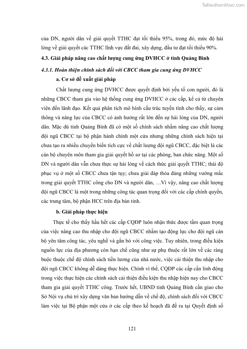 Luận án tiến sĩ quản trị kinh doanh Nâng cao chất lượng cung ứng dịch vụ hành chính công tỉnh Quảng Bình - 12 Trang 135