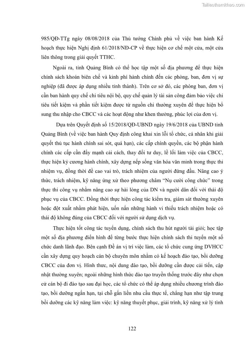 Luận án tiến sĩ quản trị kinh doanh Nâng cao chất lượng cung ứng dịch vụ hành chính công tỉnh Quảng Bình - 12 Trang 136