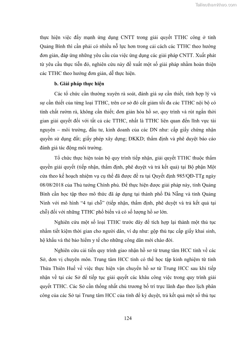Luận án tiến sĩ quản trị kinh doanh Nâng cao chất lượng cung ứng dịch vụ hành chính công tỉnh Quảng Bình - 12 Trang 138