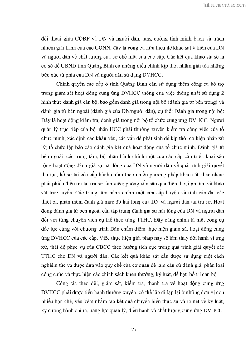 Luận án tiến sĩ quản trị kinh doanh Nâng cao chất lượng cung ứng dịch vụ hành chính công tỉnh Quảng Bình - 12 Trang 141