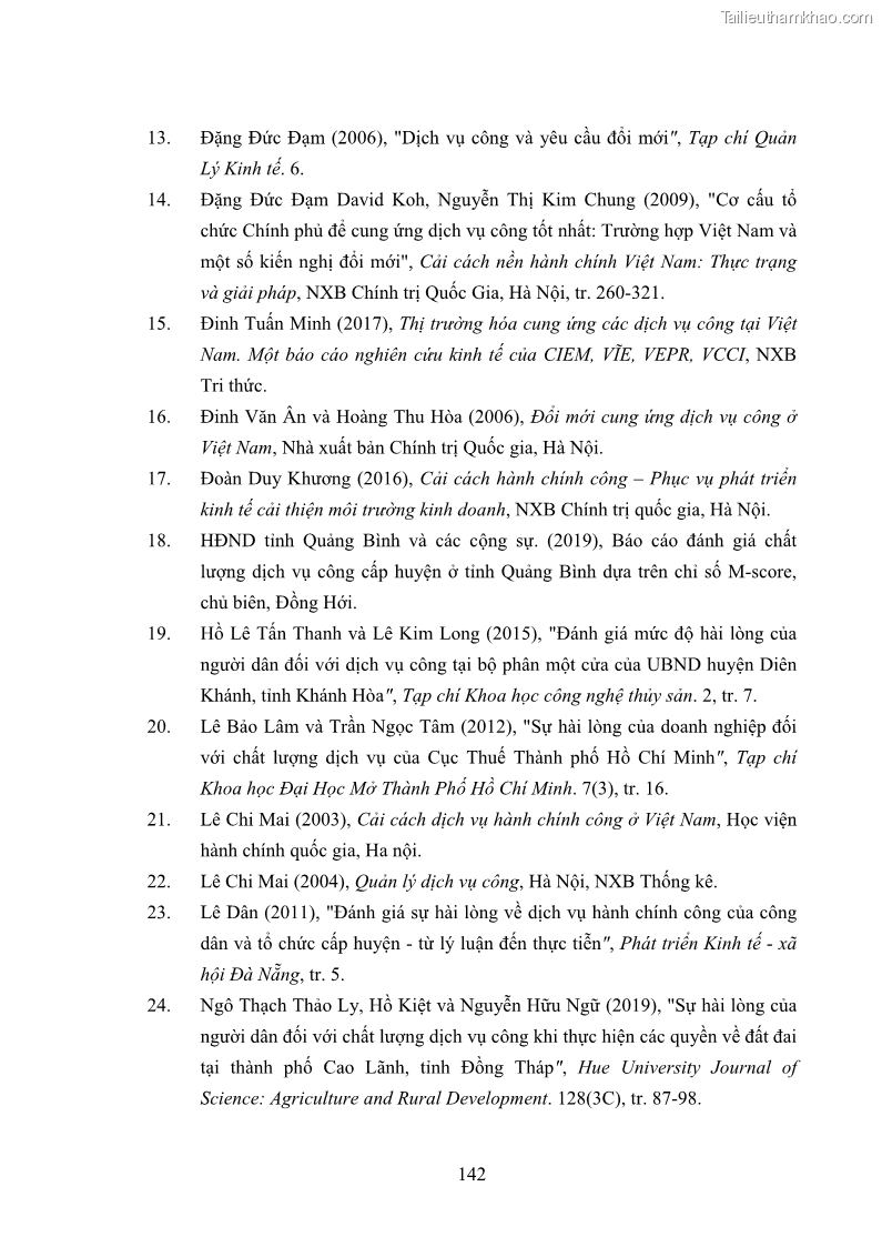 Luận án tiến sĩ quản trị kinh doanh Nâng cao chất lượng cung ứng dịch vụ hành chính công tỉnh Quảng Bình - 13 Trang 156