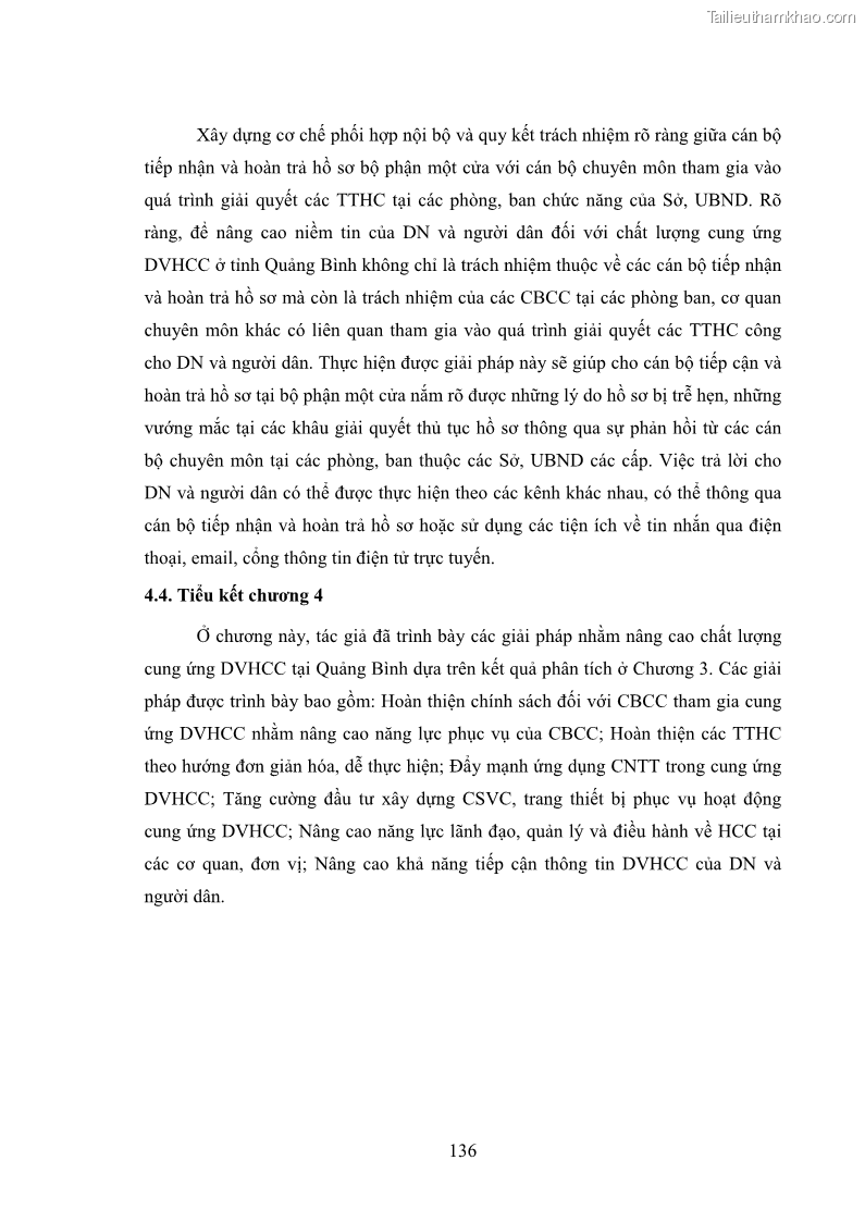 Luận án tiến sĩ quản trị kinh doanh Nâng cao chất lượng cung ứng dịch vụ hành chính công tỉnh Quảng Bình - 13 Trang 150