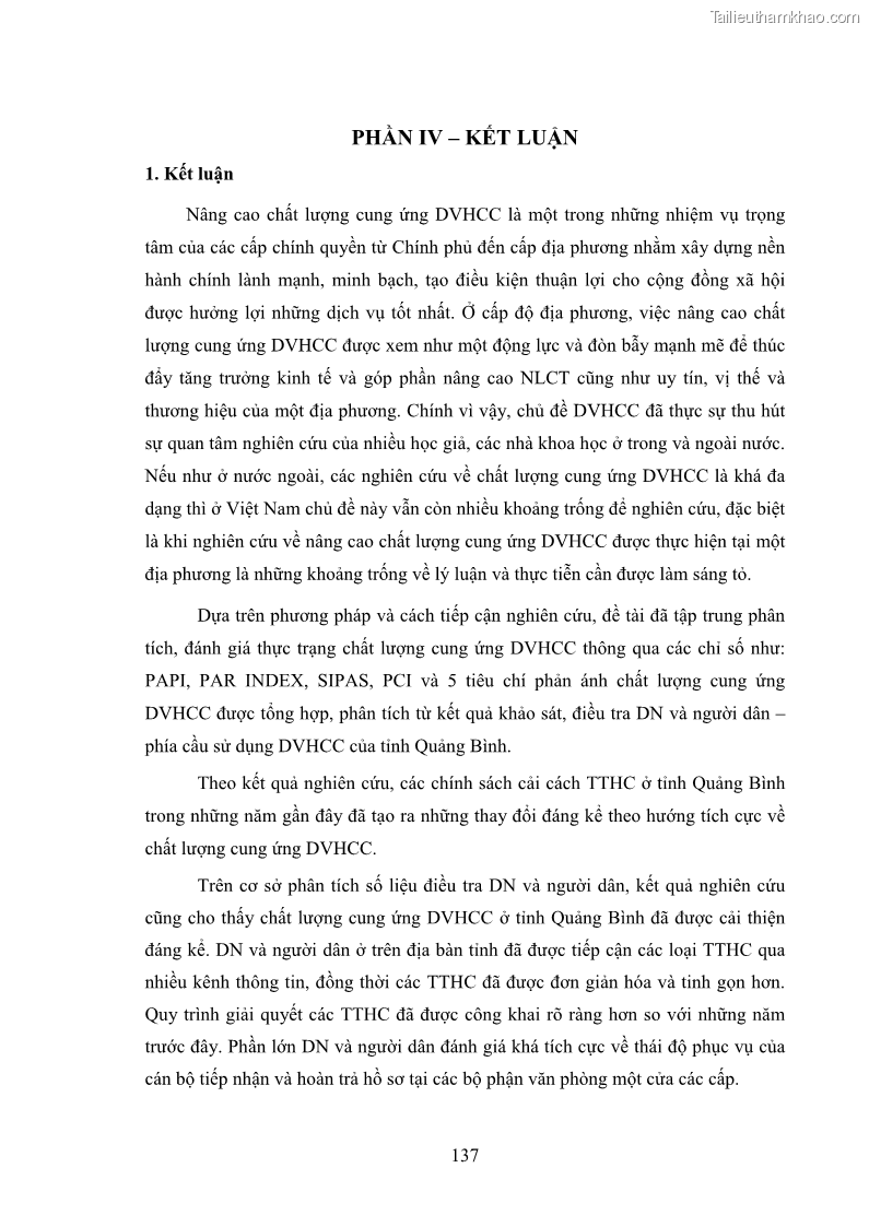 Luận án tiến sĩ quản trị kinh doanh Nâng cao chất lượng cung ứng dịch vụ hành chính công tỉnh Quảng Bình - 13 Trang 151
