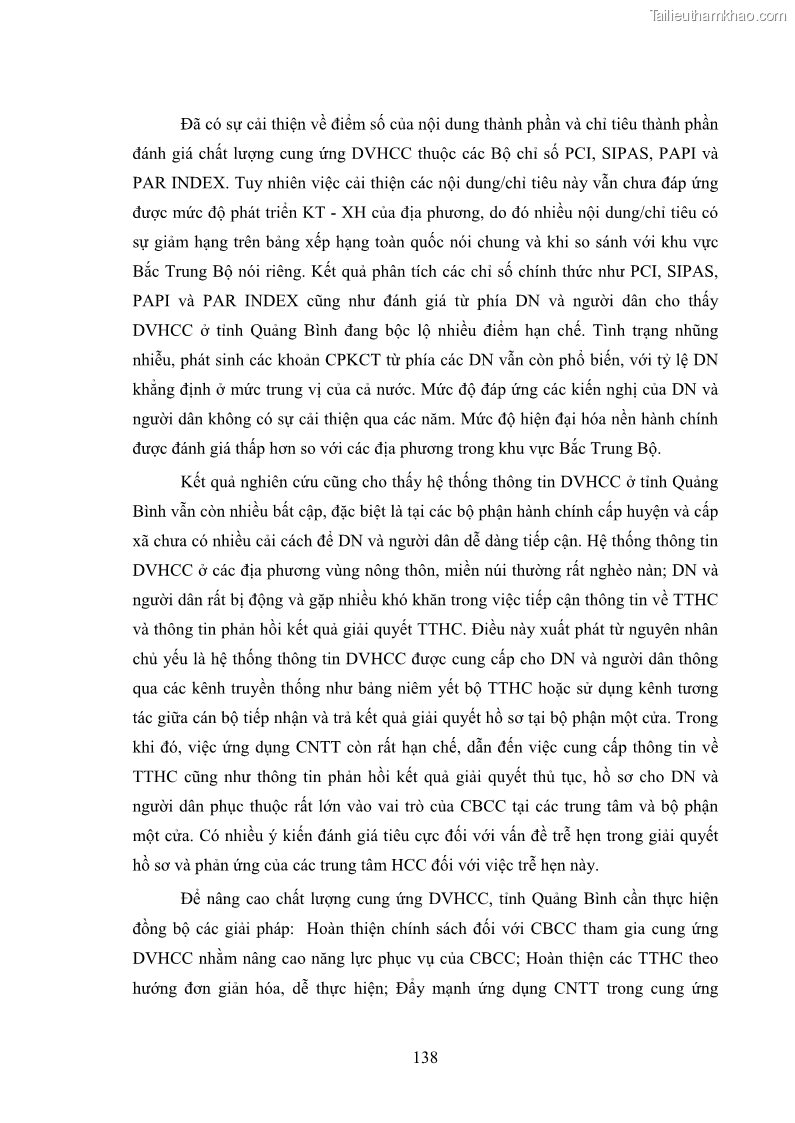 Luận án tiến sĩ quản trị kinh doanh Nâng cao chất lượng cung ứng dịch vụ hành chính công tỉnh Quảng Bình - 13 Trang 152