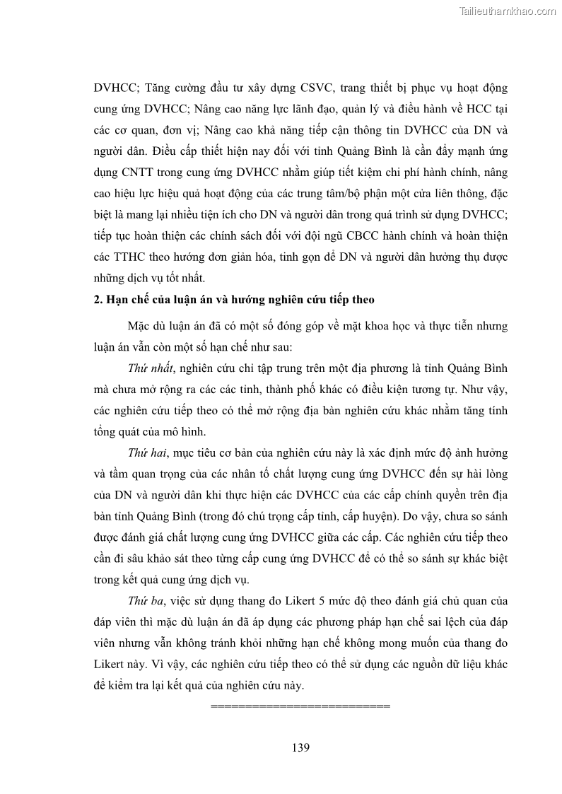 Luận án tiến sĩ quản trị kinh doanh Nâng cao chất lượng cung ứng dịch vụ hành chính công tỉnh Quảng Bình - 13 Trang 153