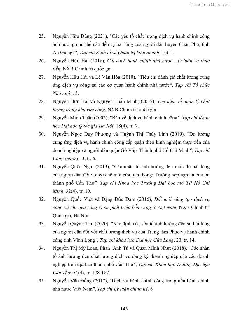 Luận án tiến sĩ quản trị kinh doanh Nâng cao chất lượng cung ứng dịch vụ hành chính công tỉnh Quảng Bình - 14 Trang 157