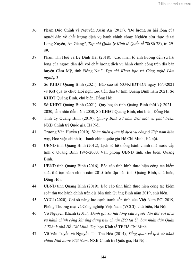 Luận án tiến sĩ quản trị kinh doanh Nâng cao chất lượng cung ứng dịch vụ hành chính công tỉnh Quảng Bình - 14 Trang 158