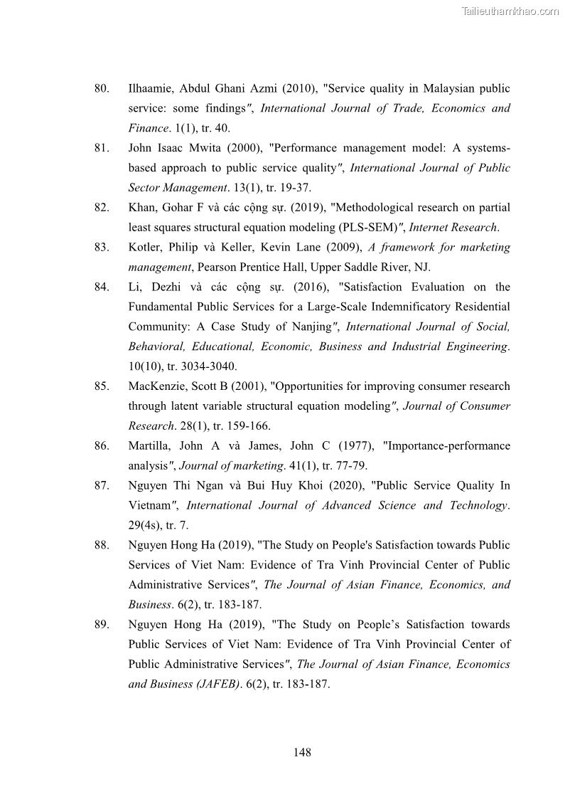 Luận án tiến sĩ quản trị kinh doanh Nâng cao chất lượng cung ứng dịch vụ hành chính công tỉnh Quảng Bình - 14 Trang 162
