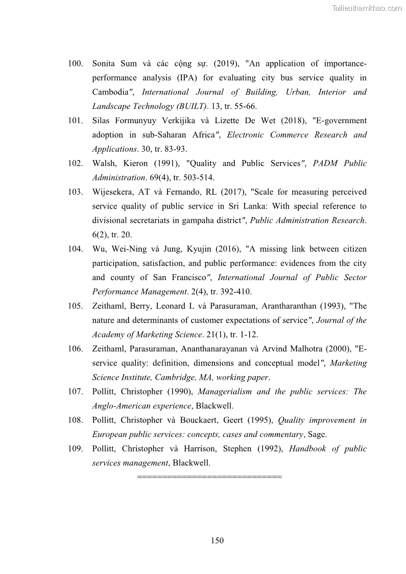 Luận án tiến sĩ quản trị kinh doanh Nâng cao chất lượng cung ứng dịch vụ hành chính công tỉnh Quảng Bình - 14 Trang 164