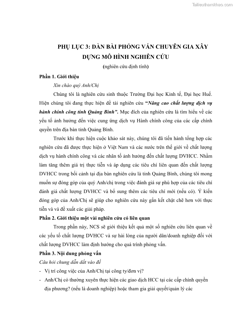 Luận án tiến sĩ quản trị kinh doanh Nâng cao chất lượng cung ứng dịch vụ hành chính công tỉnh Quảng Bình - 15 Trang 179