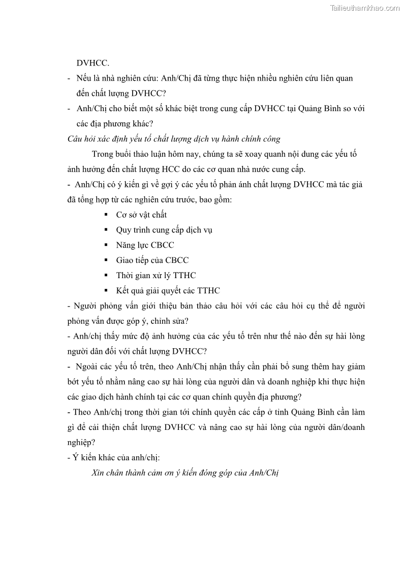 Luận án tiến sĩ quản trị kinh doanh Nâng cao chất lượng cung ứng dịch vụ hành chính công tỉnh Quảng Bình - 15 Trang 180