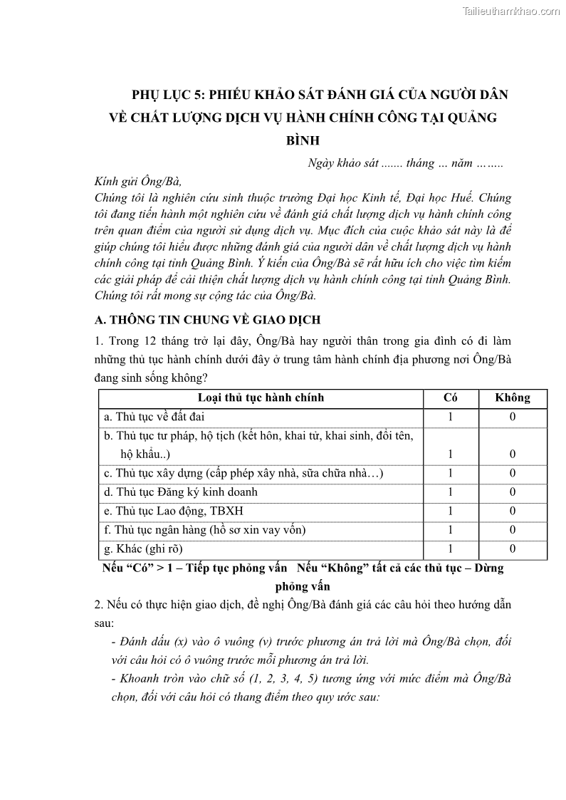 Luận án tiến sĩ quản trị kinh doanh Nâng cao chất lượng cung ứng dịch vụ hành chính công tỉnh Quảng Bình - 16 Trang 183