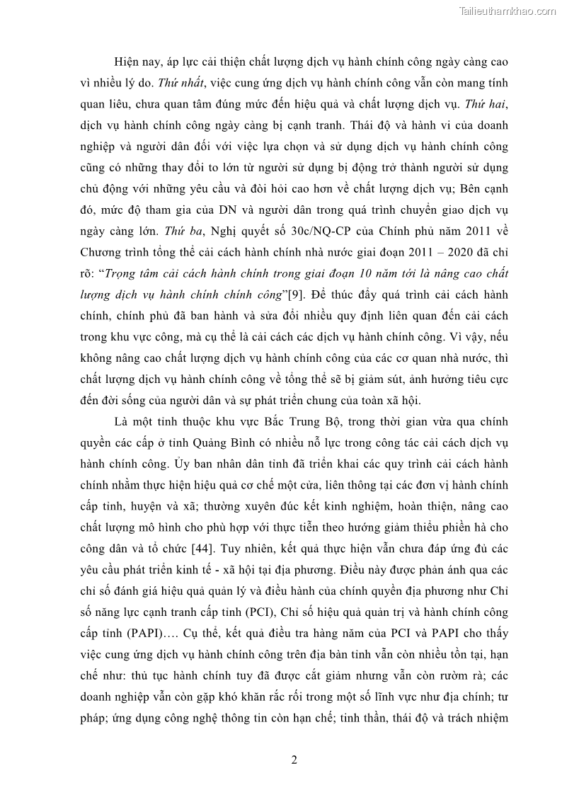 Luận án tiến sĩ quản trị kinh doanh Nâng cao chất lượng cung ứng dịch vụ hành chính công tỉnh Quảng Bình - 2 Trang 16