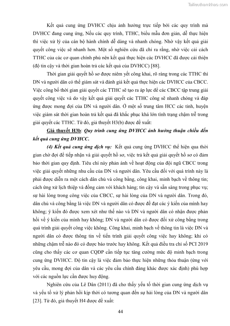 Luận án tiến sĩ quản trị kinh doanh Nâng cao chất lượng cung ứng dịch vụ hành chính công tỉnh Quảng Bình - 5 Trang 58