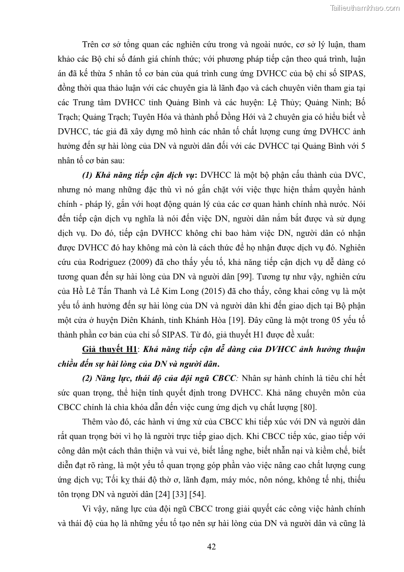 Luận án tiến sĩ quản trị kinh doanh Nâng cao chất lượng cung ứng dịch vụ hành chính công tỉnh Quảng Bình - 5 Trang 56