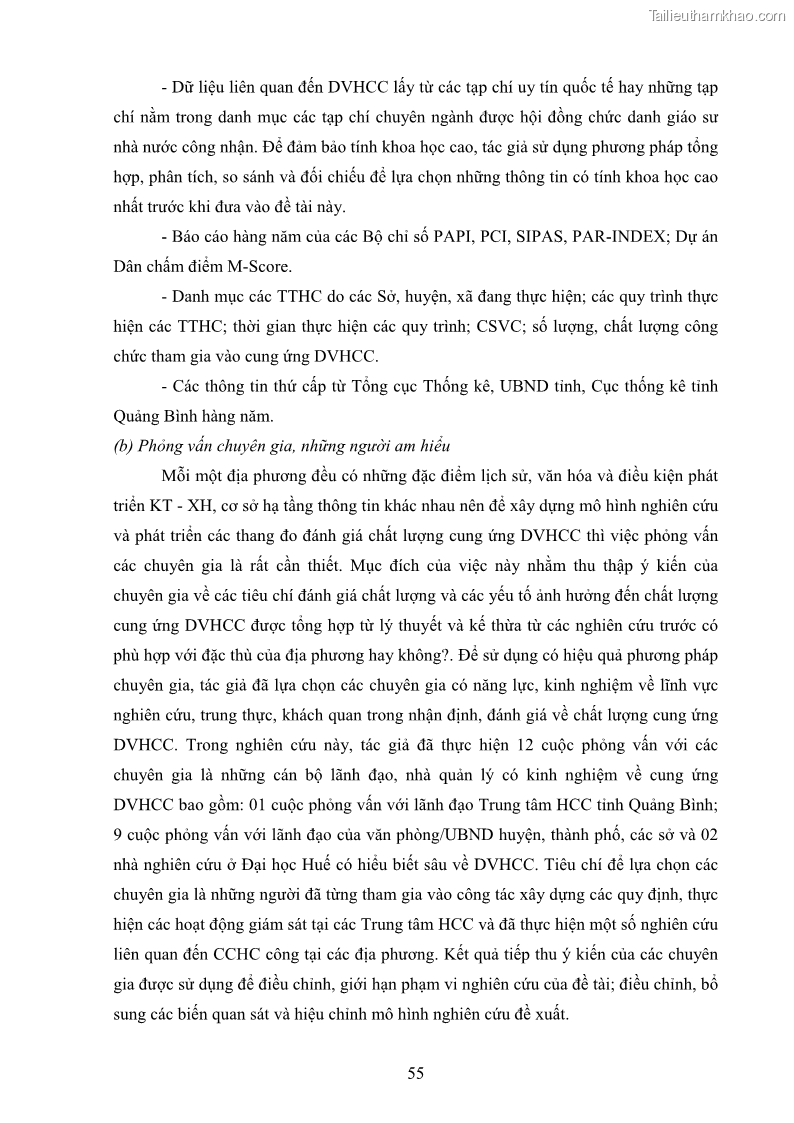 Luận án tiến sĩ quản trị kinh doanh Nâng cao chất lượng cung ứng dịch vụ hành chính công tỉnh Quảng Bình - 6 Trang 69