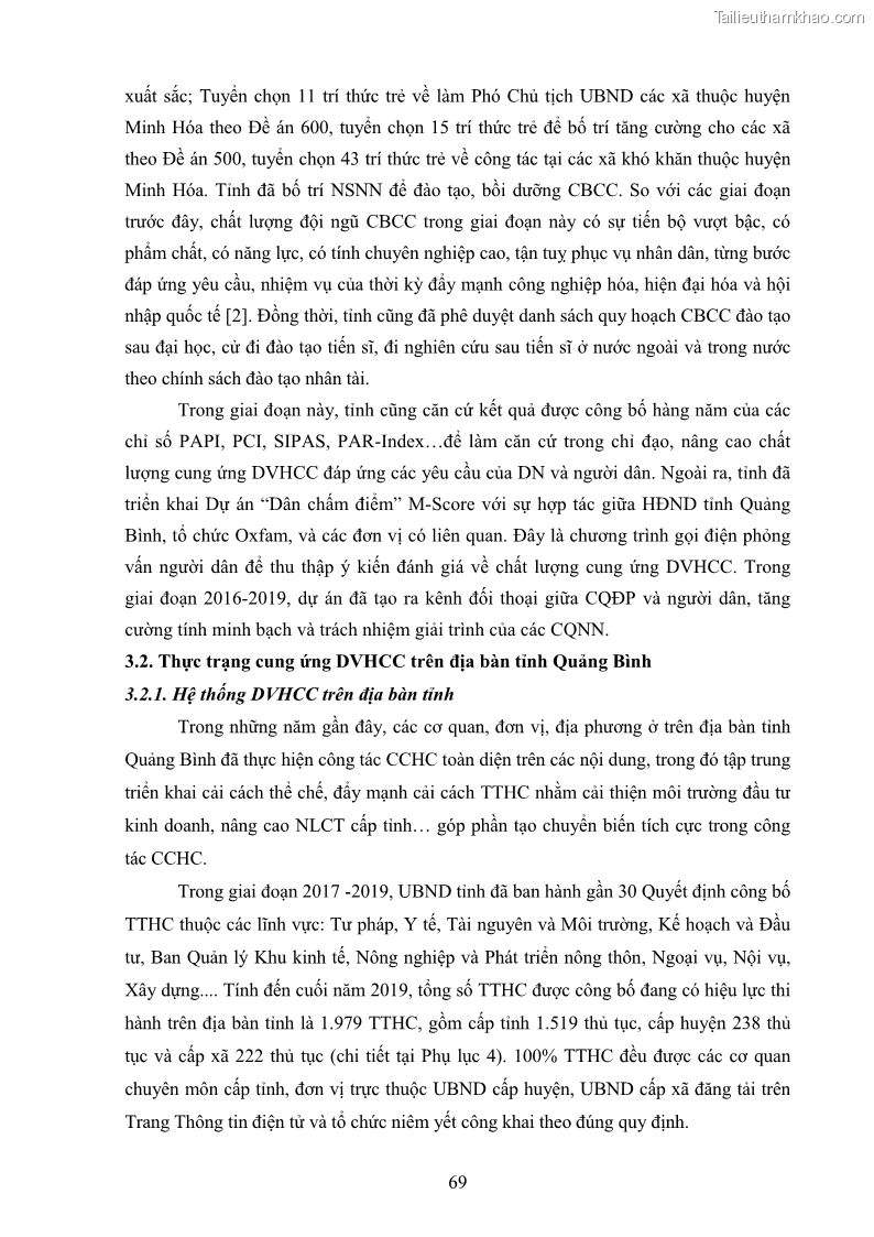Luận án tiến sĩ quản trị kinh doanh Nâng cao chất lượng cung ứng dịch vụ hành chính công tỉnh Quảng Bình - 7 Trang 83