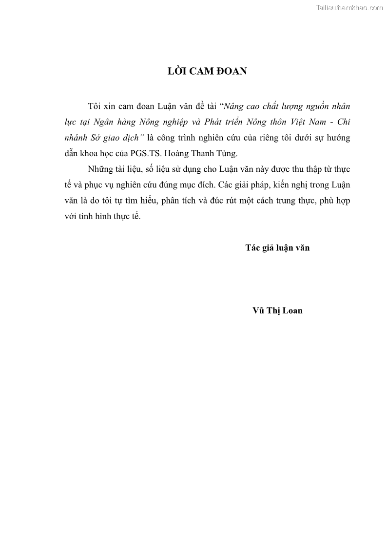 Luận văn thạc sĩ quản trị nhân lực Nâng cao chất lượng nguồn nhân lực tại Ngân hàng Nông nghiệp và Phát triển Nông thôn Việt Nam - Chi nhánh Sở giao dịch - 1 Trang 3