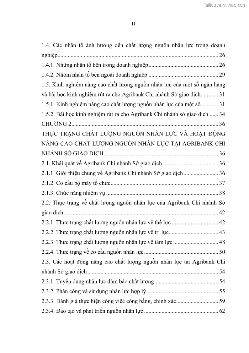 Luận văn thạc sĩ quản trị nhân lực Nâng cao chất lượng nguồn nhân lực tại Ngân hàng Nông nghiệp và Phát triển Nông thôn Việt Nam - Chi nhánh Sở giao dịch - 1 Trang 6