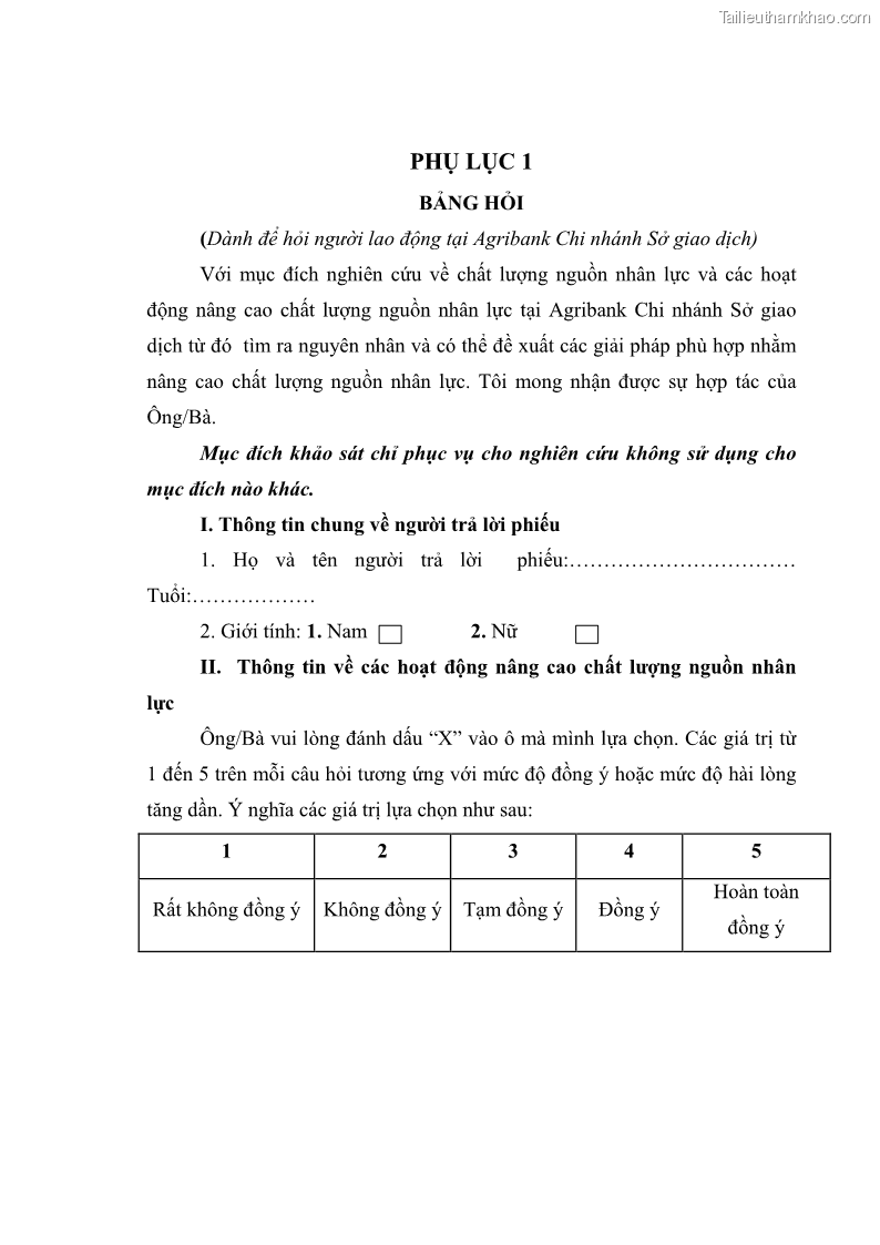 Luận văn thạc sĩ quản trị nhân lực Nâng cao chất lượng nguồn nhân lực tại Ngân hàng Nông nghiệp và Phát triển Nông thôn Việt Nam - Chi nhánh Sở giao dịch - 10 Trang 113