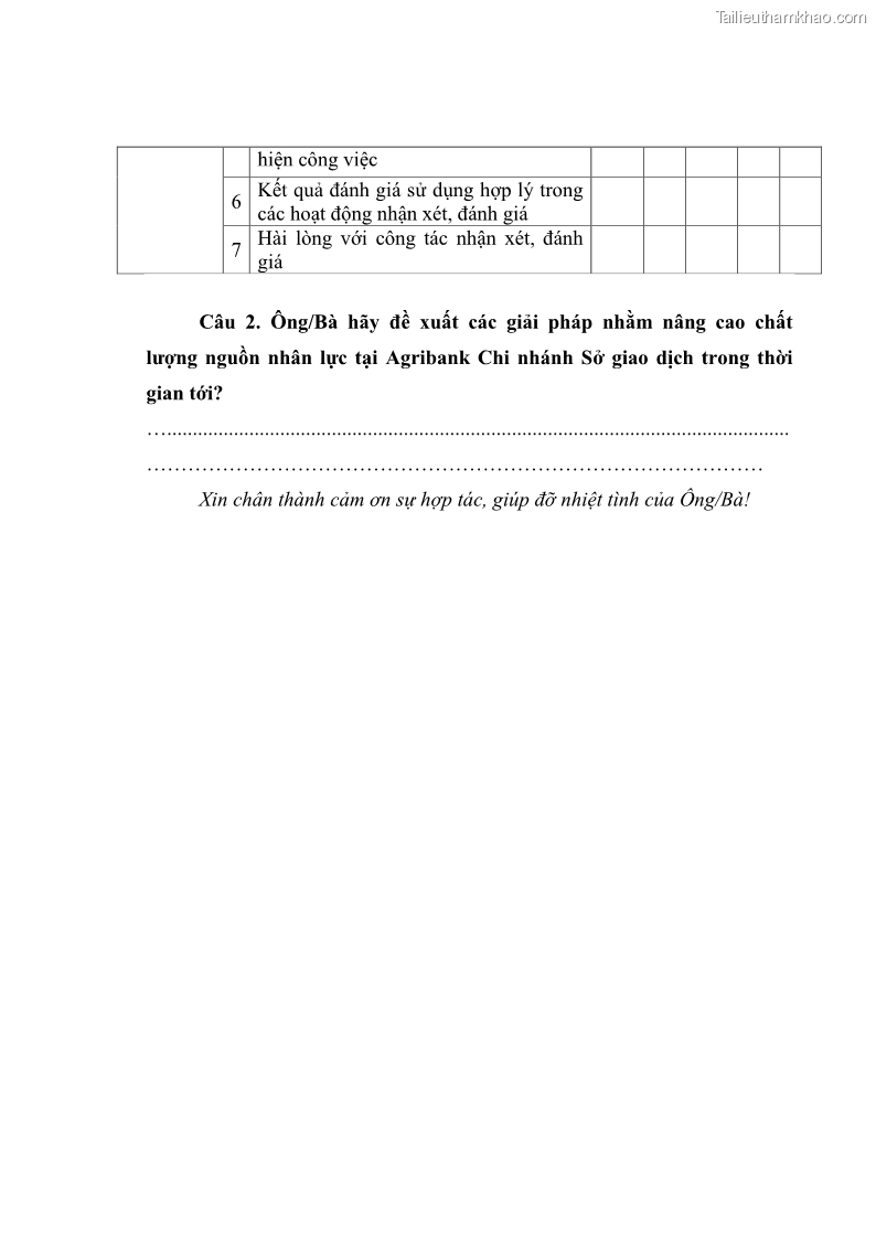Luận văn thạc sĩ quản trị nhân lực Nâng cao chất lượng nguồn nhân lực tại Ngân hàng Nông nghiệp và Phát triển Nông thôn Việt Nam - Chi nhánh Sở giao dịch - 10 Trang 115