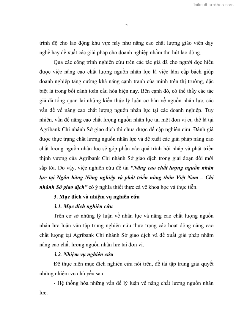 Luận văn thạc sĩ quản trị nhân lực Nâng cao chất lượng nguồn nhân lực tại Ngân hàng Nông nghiệp và Phát triển Nông thôn Việt Nam - Chi nhánh Sở giao dịch - 2 Trang 15