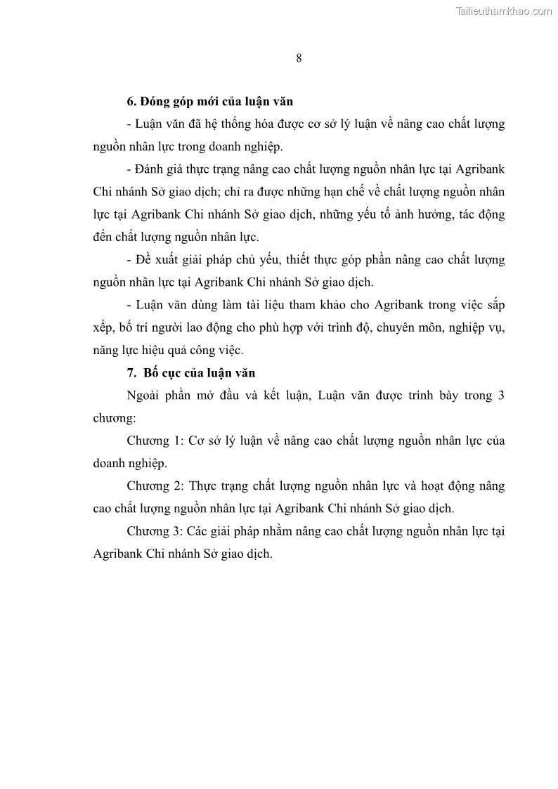 Luận văn thạc sĩ quản trị nhân lực Nâng cao chất lượng nguồn nhân lực tại Ngân hàng Nông nghiệp và Phát triển Nông thôn Việt Nam - Chi nhánh Sở giao dịch - 2 Trang 18
