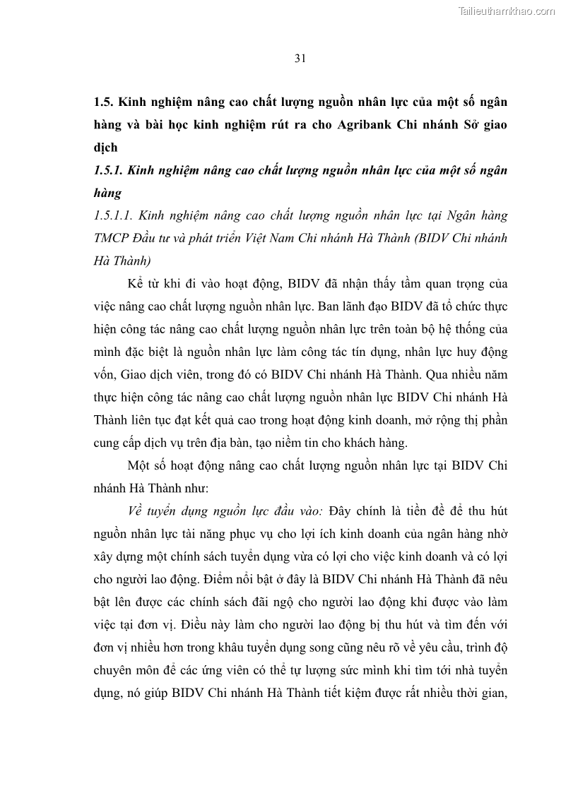 Luận văn thạc sĩ quản trị nhân lực Nâng cao chất lượng nguồn nhân lực tại Ngân hàng Nông nghiệp và Phát triển Nông thôn Việt Nam - Chi nhánh Sở giao dịch - 4 Trang 41