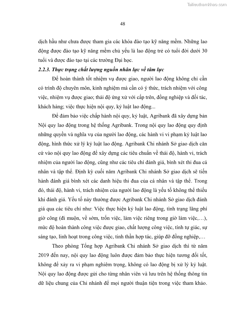 Luận văn thạc sĩ quản trị nhân lực Nâng cao chất lượng nguồn nhân lực tại Ngân hàng Nông nghiệp và Phát triển Nông thôn Việt Nam - Chi nhánh Sở giao dịch - 5 Trang 58
