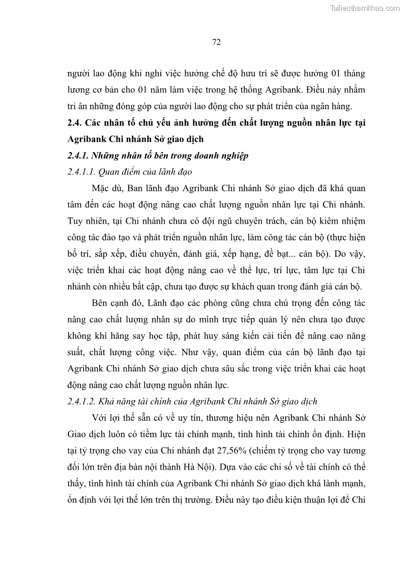 Luận văn thạc sĩ quản trị nhân lực Nâng cao chất lượng nguồn nhân lực tại Ngân hàng Nông nghiệp và Phát triển Nông thôn Việt Nam - Chi nhánh Sở giao dịch - 7 Trang 82