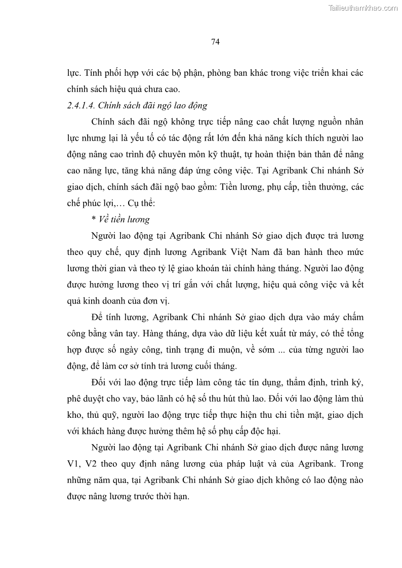 Luận văn thạc sĩ quản trị nhân lực Nâng cao chất lượng nguồn nhân lực tại Ngân hàng Nông nghiệp và Phát triển Nông thôn Việt Nam - Chi nhánh Sở giao dịch - 7 Trang 84