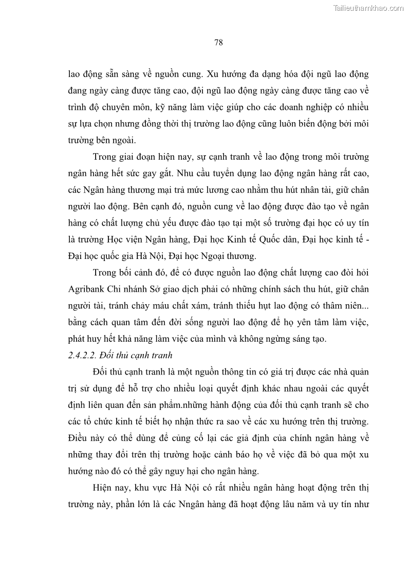 Luận văn thạc sĩ quản trị nhân lực Nâng cao chất lượng nguồn nhân lực tại Ngân hàng Nông nghiệp và Phát triển Nông thôn Việt Nam - Chi nhánh Sở giao dịch - 8 Trang 88