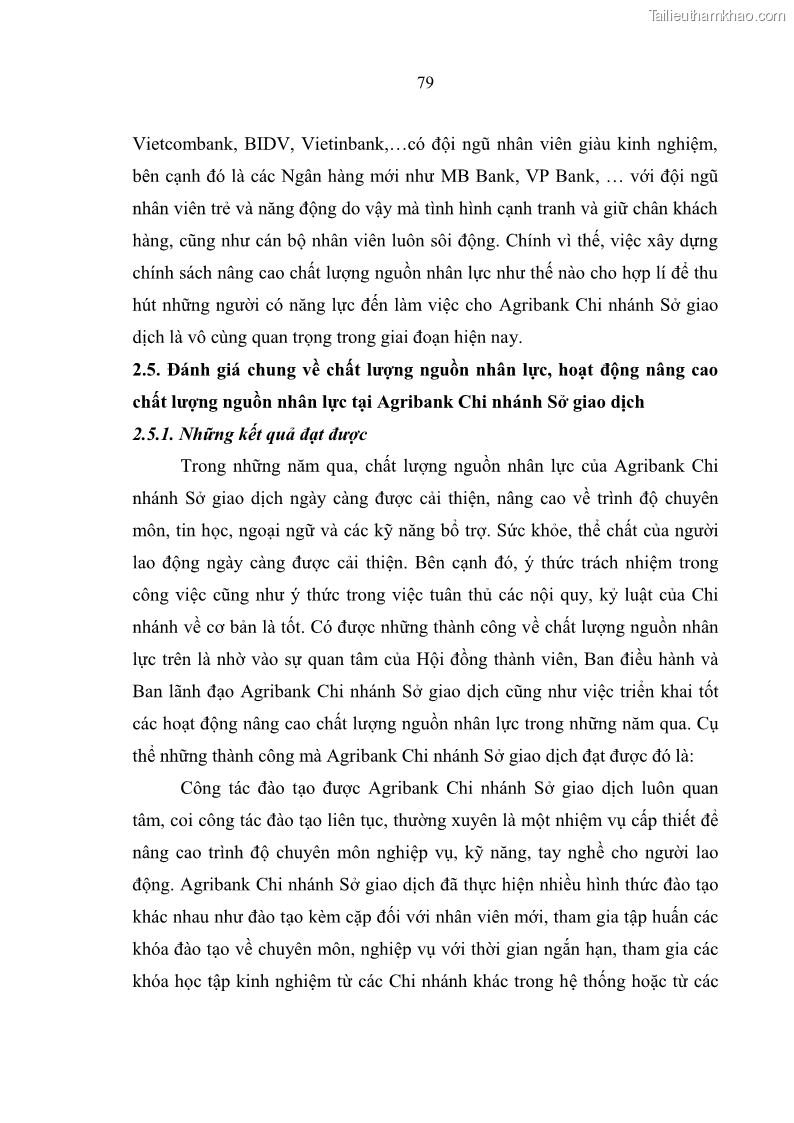 Luận văn thạc sĩ quản trị nhân lực Nâng cao chất lượng nguồn nhân lực tại Ngân hàng Nông nghiệp và Phát triển Nông thôn Việt Nam - Chi nhánh Sở giao dịch - 8 Trang 89