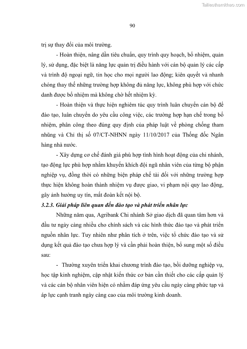 Luận văn thạc sĩ quản trị nhân lực Nâng cao chất lượng nguồn nhân lực tại Ngân hàng Nông nghiệp và Phát triển Nông thôn Việt Nam - Chi nhánh Sở giao dịch - 9 Trang 100