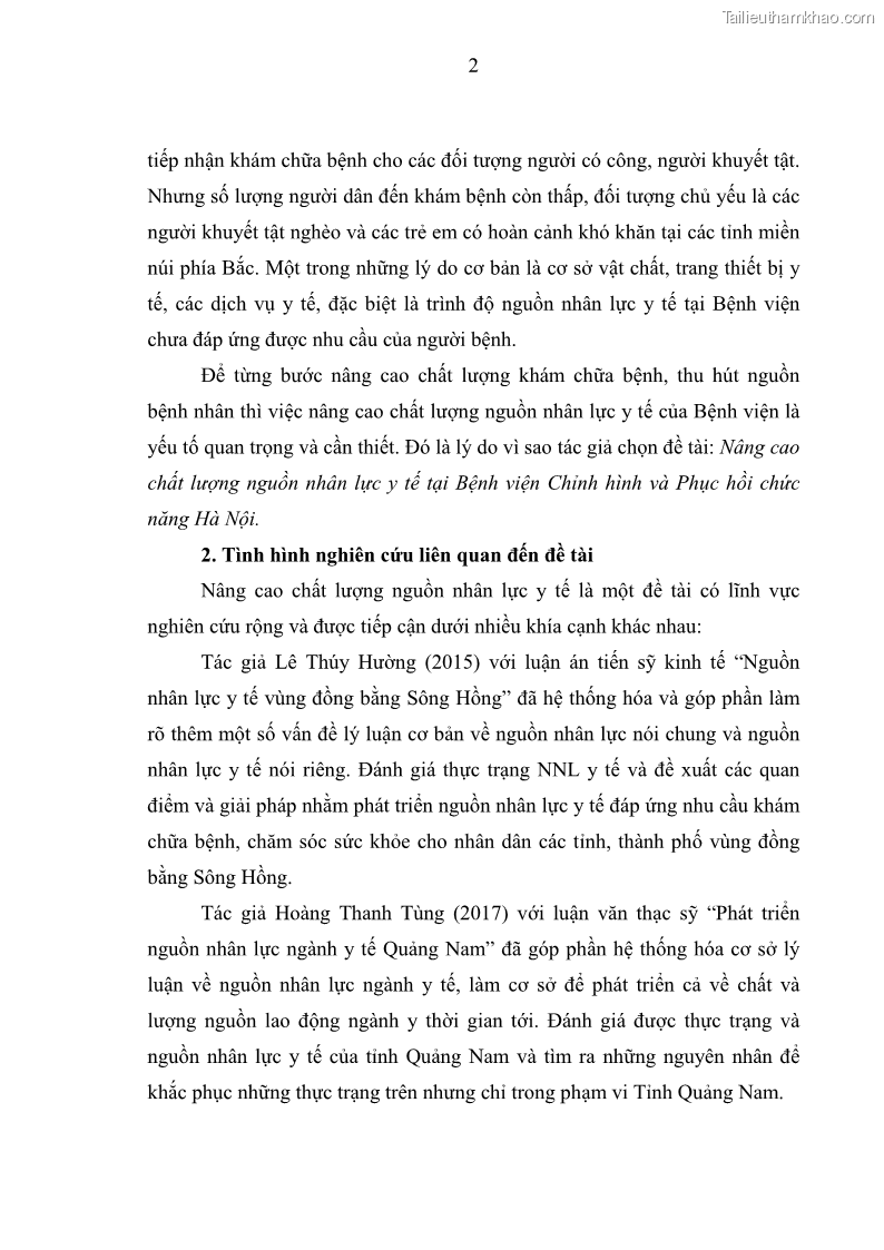 Luận văn thạc sĩ quản trị nhân lực Nâng cao chất lượng nguồn nhân lực y tế tại Bệnh viện Chỉnh hình và Phục hồi chức năng Hà Nội - 1 Trang 11
