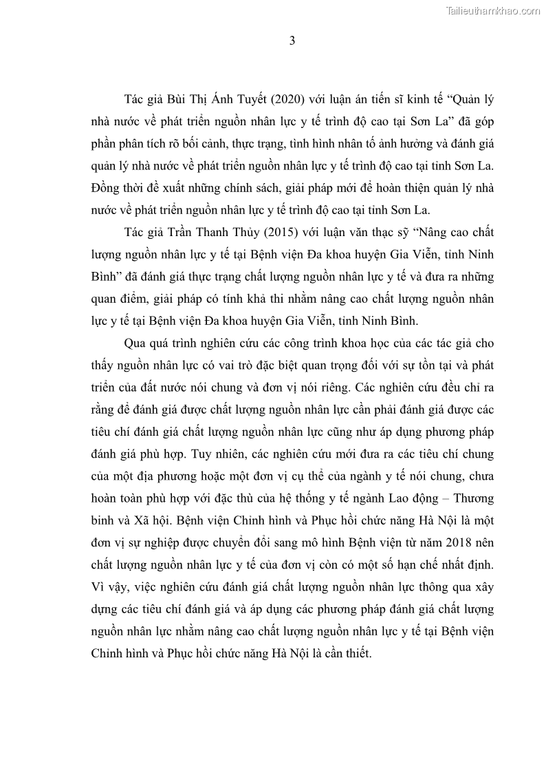Luận văn thạc sĩ quản trị nhân lực Nâng cao chất lượng nguồn nhân lực y tế tại Bệnh viện Chỉnh hình và Phục hồi chức năng Hà Nội - 1 Trang 12