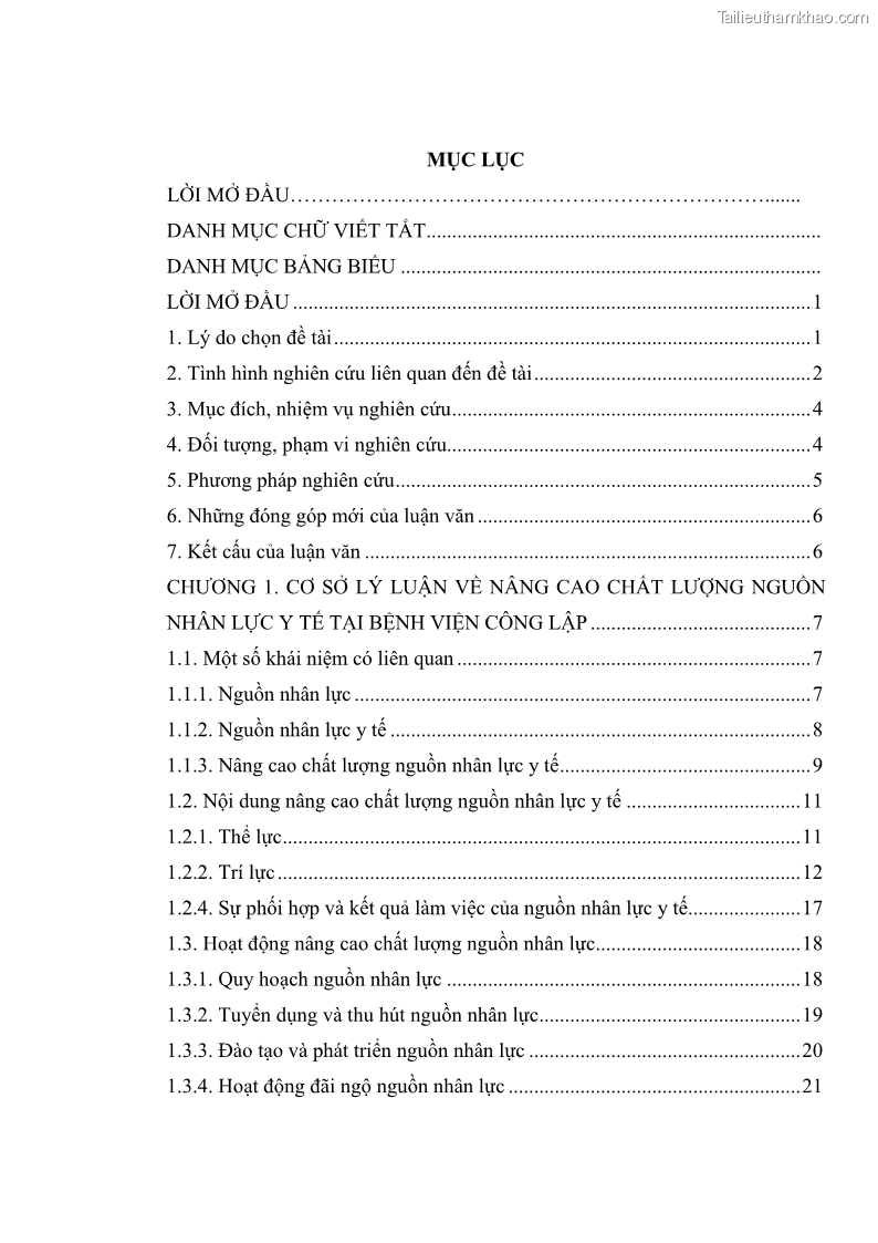 Luận văn thạc sĩ quản trị nhân lực Nâng cao chất lượng nguồn nhân lực y tế tại Bệnh viện Chỉnh hình và Phục hồi chức năng Hà Nội - 1 Trang 4