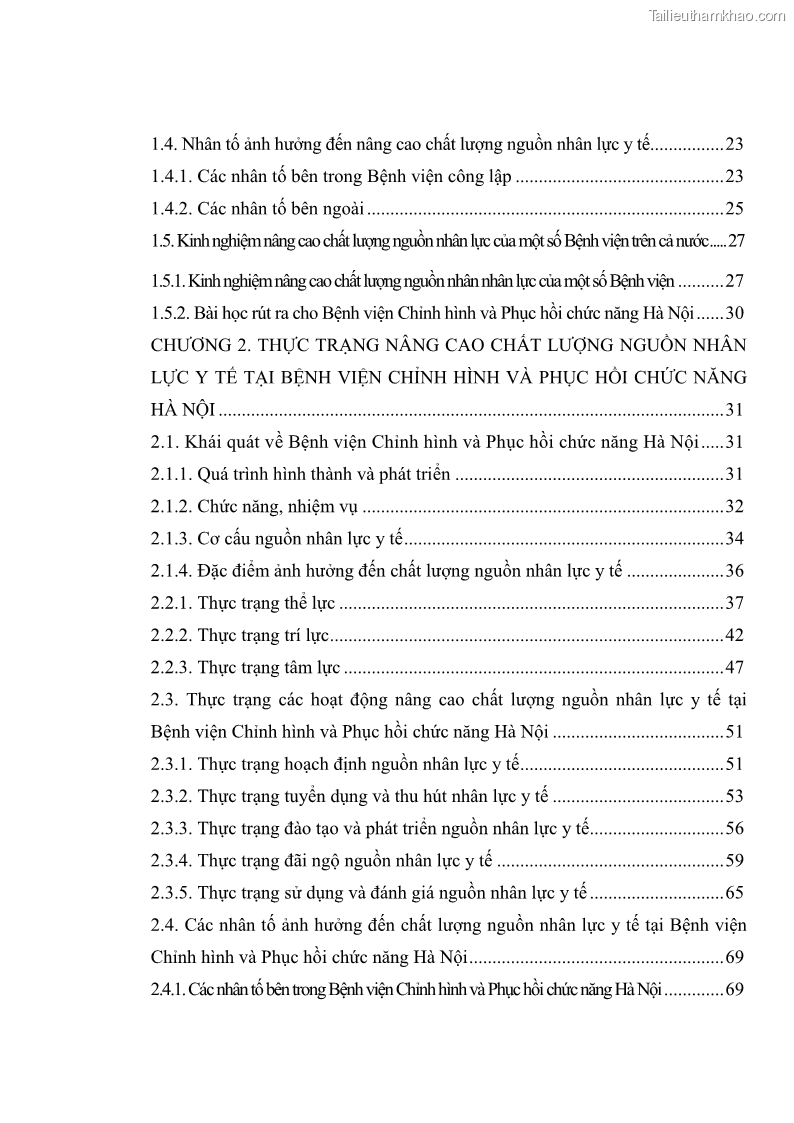 Luận văn thạc sĩ quản trị nhân lực Nâng cao chất lượng nguồn nhân lực y tế tại Bệnh viện Chỉnh hình và Phục hồi chức năng Hà Nội - 1 Trang 5
